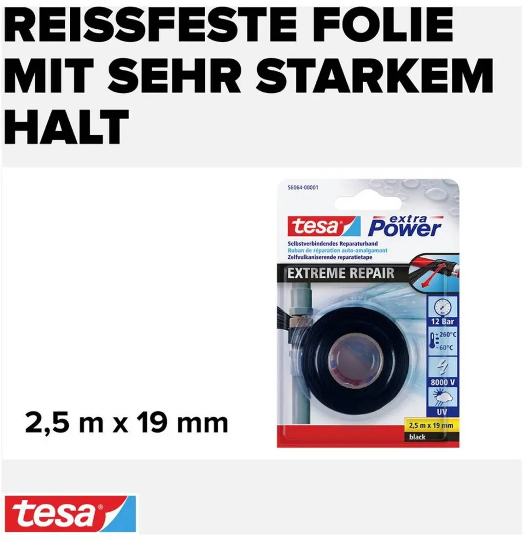 Tesa Extreme Repair 56064-00001-00 Reparatietape - 2,5m x 19mm - Zwart