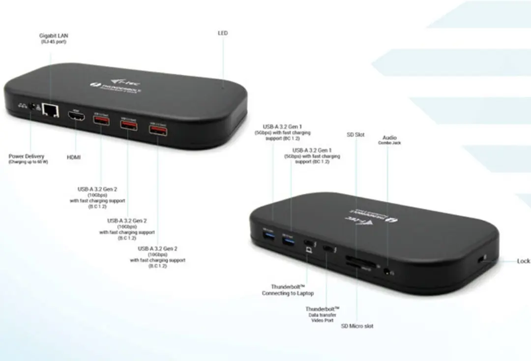 I-tec Thunderbolt 3 Dual 4K Docking Station TB3HDMIDOCKPD - 60W Power Delivery - Zwart