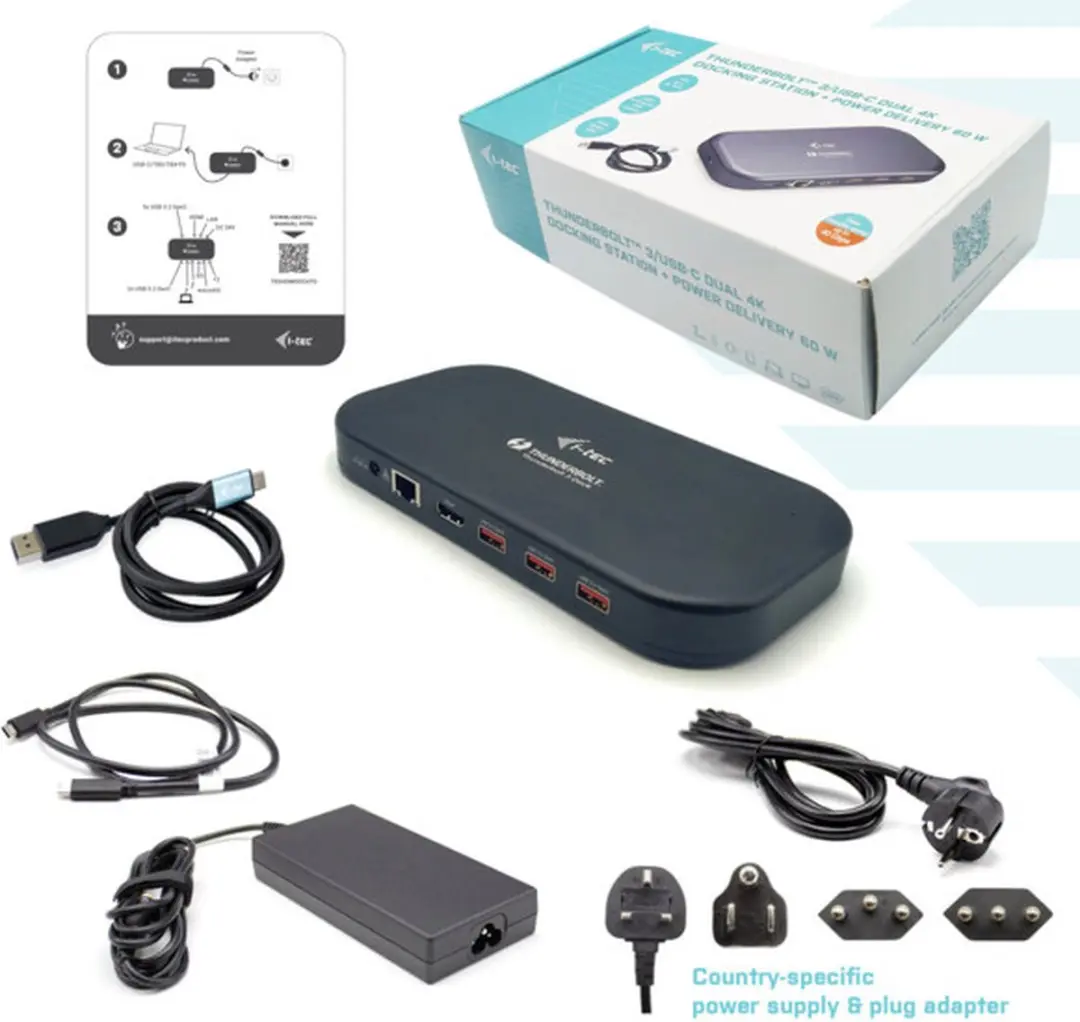 I-tec Thunderbolt 3 Dual 4K Docking Station TB3HDMIDOCKPD - 60W Power Delivery - Zwart