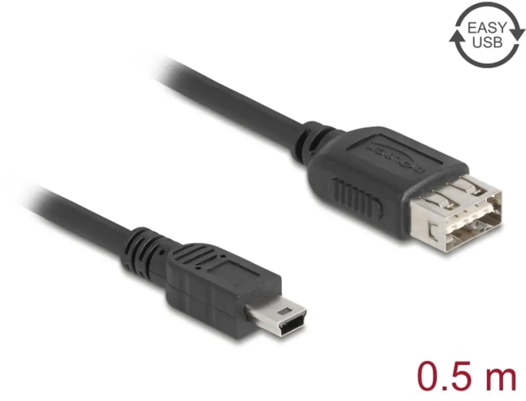 Delock USB 2.0 Kabel Mini-B naar USB-A - 0,5m - Zwart
