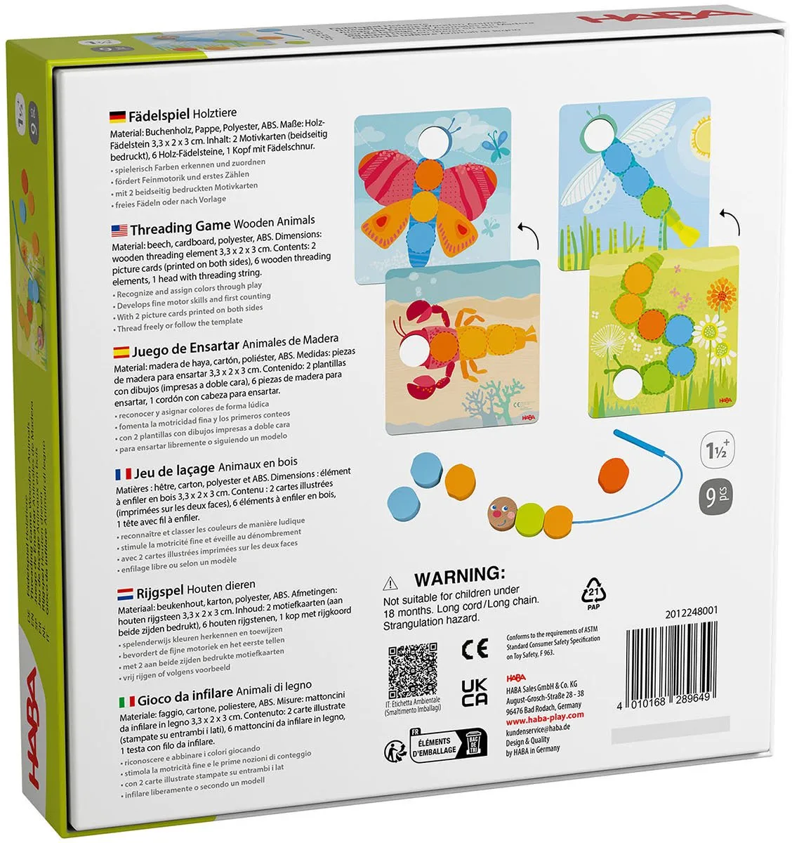 Haba Rijgspel Houten Dieren Multicolor