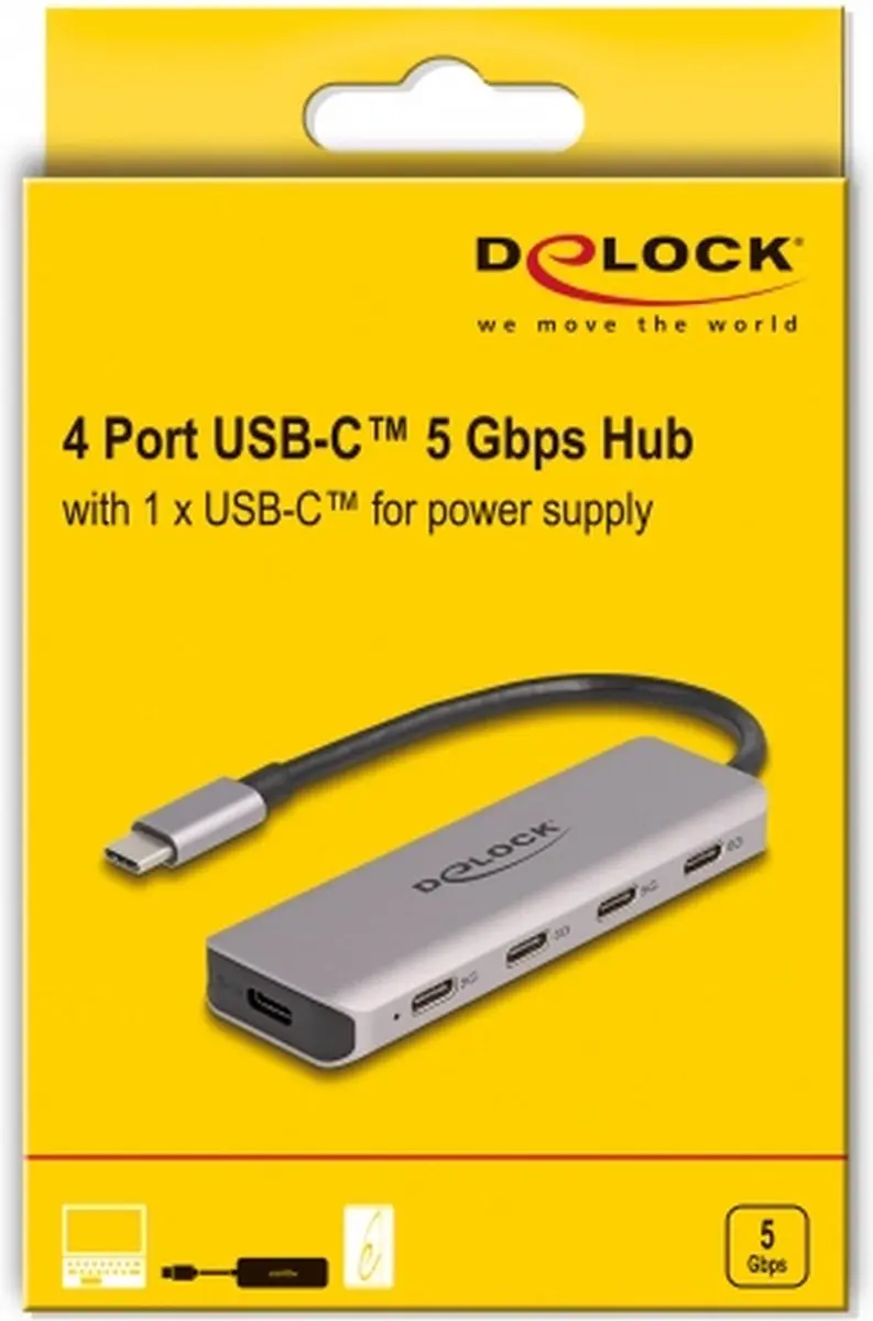 Delock 64238 USB-C Hub 4 Poorten - Grijs