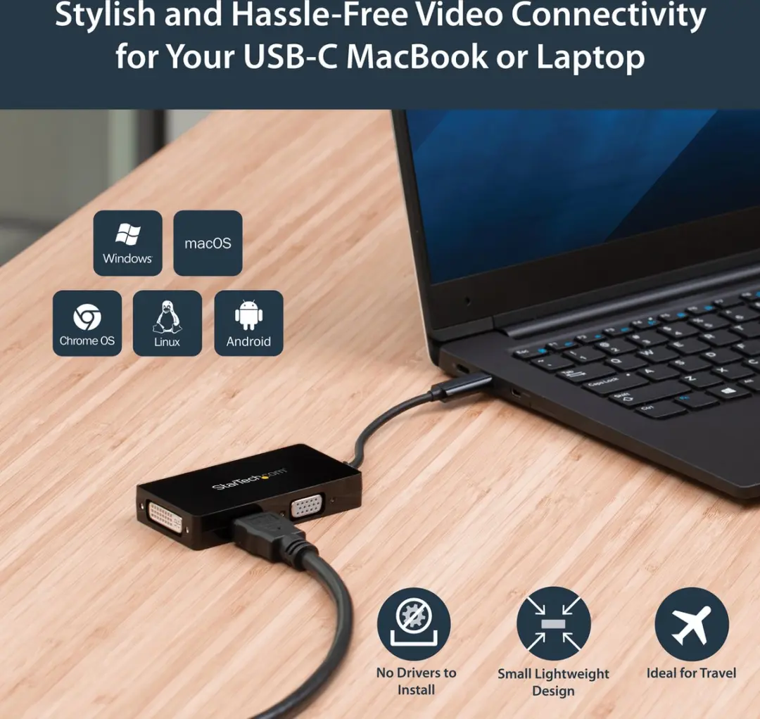 Startech CDPVGDVHDBP USB-C Adapter - 4K 30Hz - HDMI/DVI/VGA - Zwart - afbeelding 6 van 6