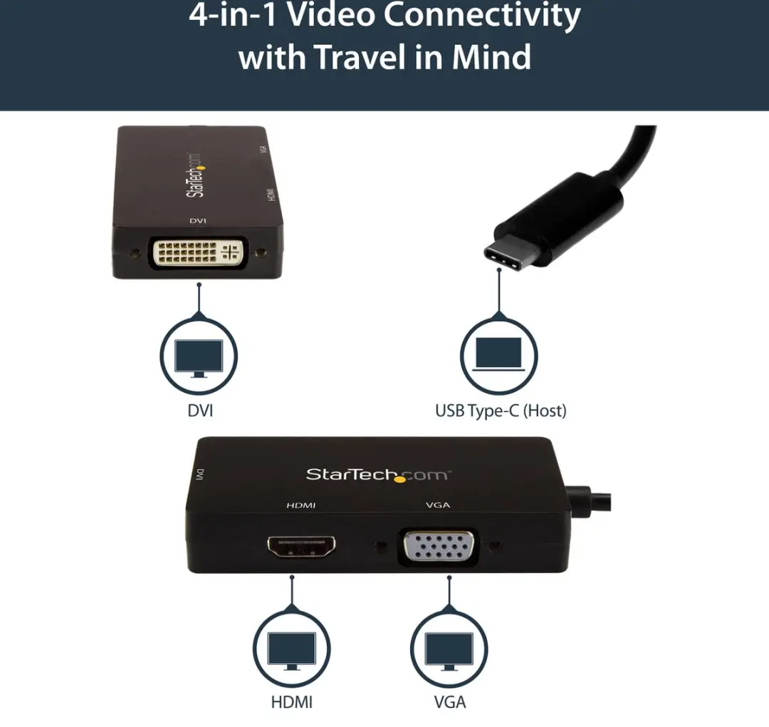 Startech CDPVGDVHDBP USB-C Adapter - 4K 30Hz - HDMI/DVI/VGA - Zwart