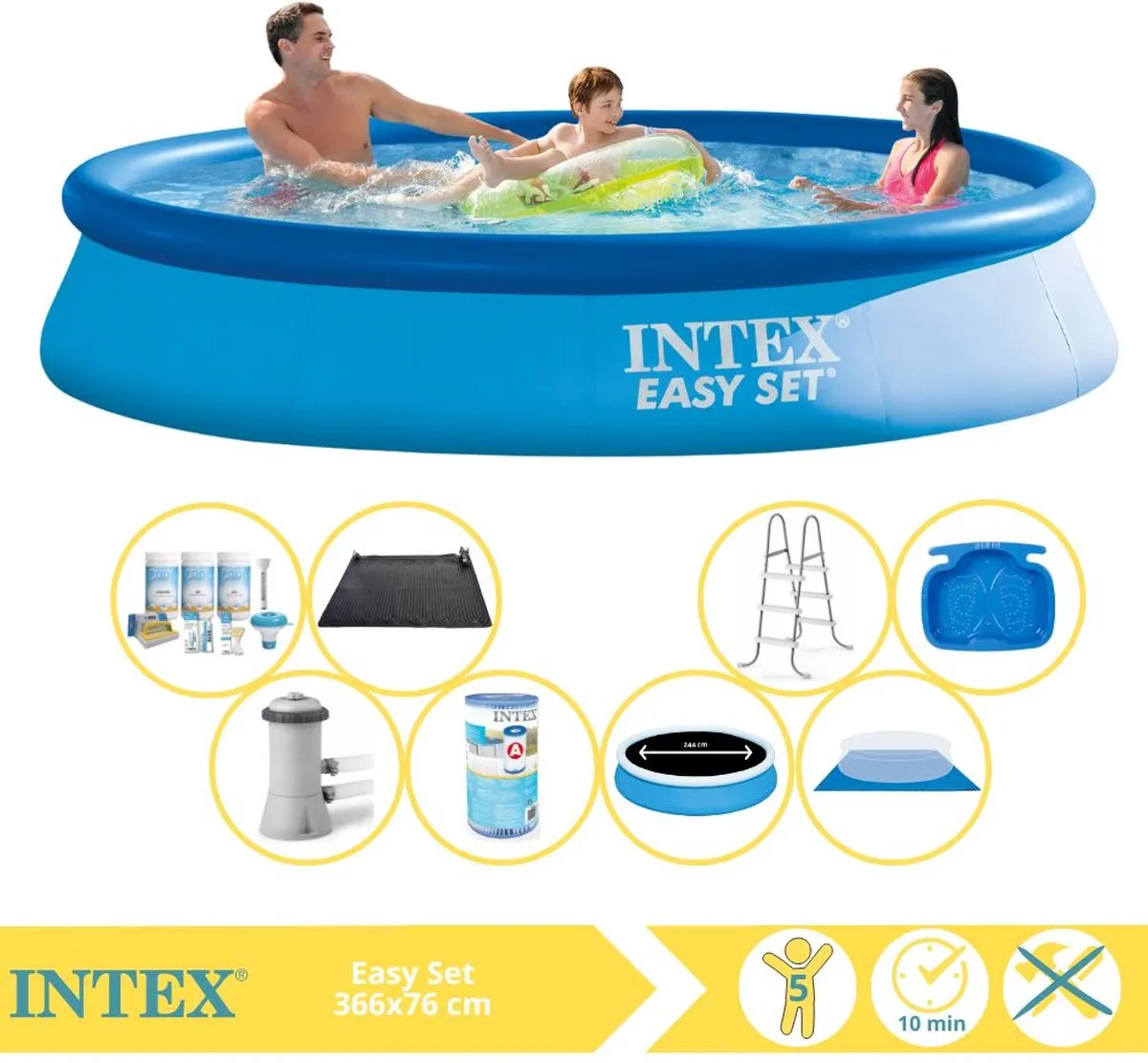 Intex Easy Set 28132GN Opblaaszwembad 366x76cm - Blauw - Incl. set