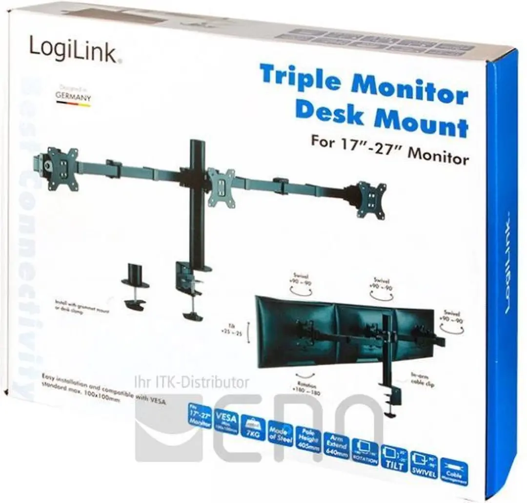 Logilink 3-weg Monitorhouder 17-27" - 3 Schermen - Zwart