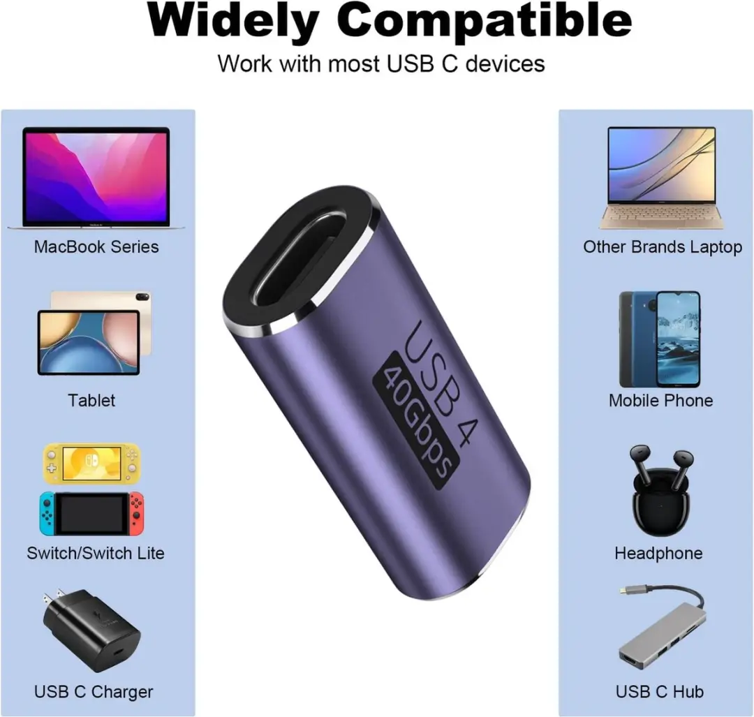 NÖRDIC USB4-302 USB-C Verlengadapter - 8K60Hz 40Gb/s PD 100W - Paars