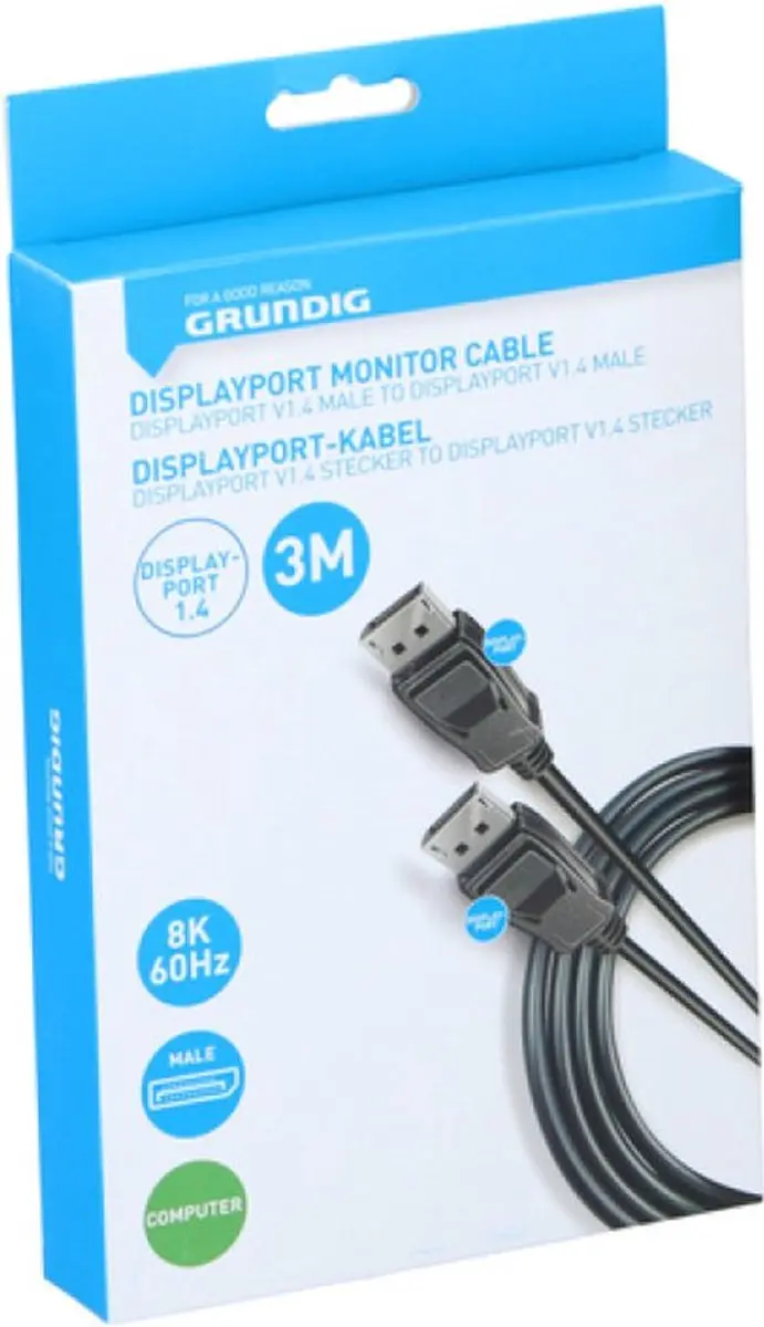Grundig DisplayPort Kabel 1.4 3m - 4K Ultra HD - Zwart