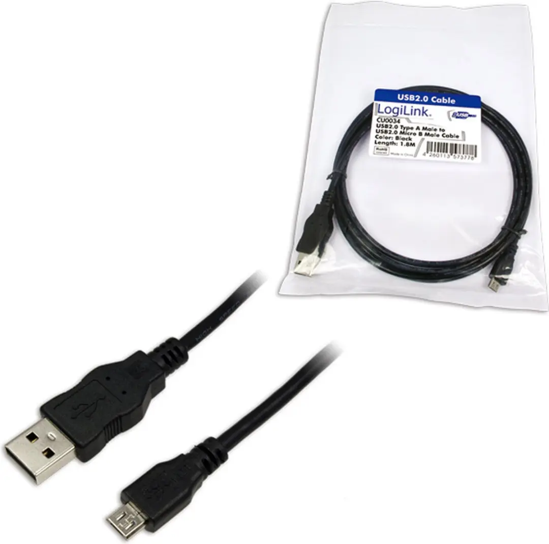 Logilink USB 2.0 A Male naar Micro Male Kabel 1.8m - Zwart