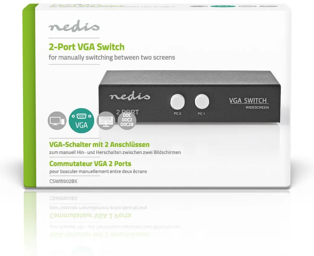 Nedis VGA-Switch CSWI5902BK - 2 Poorten - 2560x1600