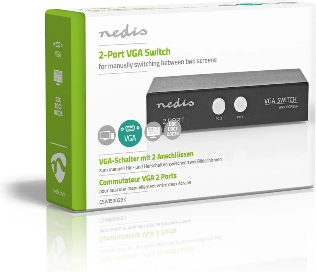 Nedis VGA-Switch CSWI5902BK - 2 Poorten - 2560x1600 - afbeelding 6 van 6