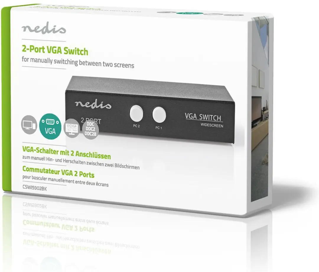 Nedis VGA-Switch CSWI5902BK - 2 Poorten - 2560x1600