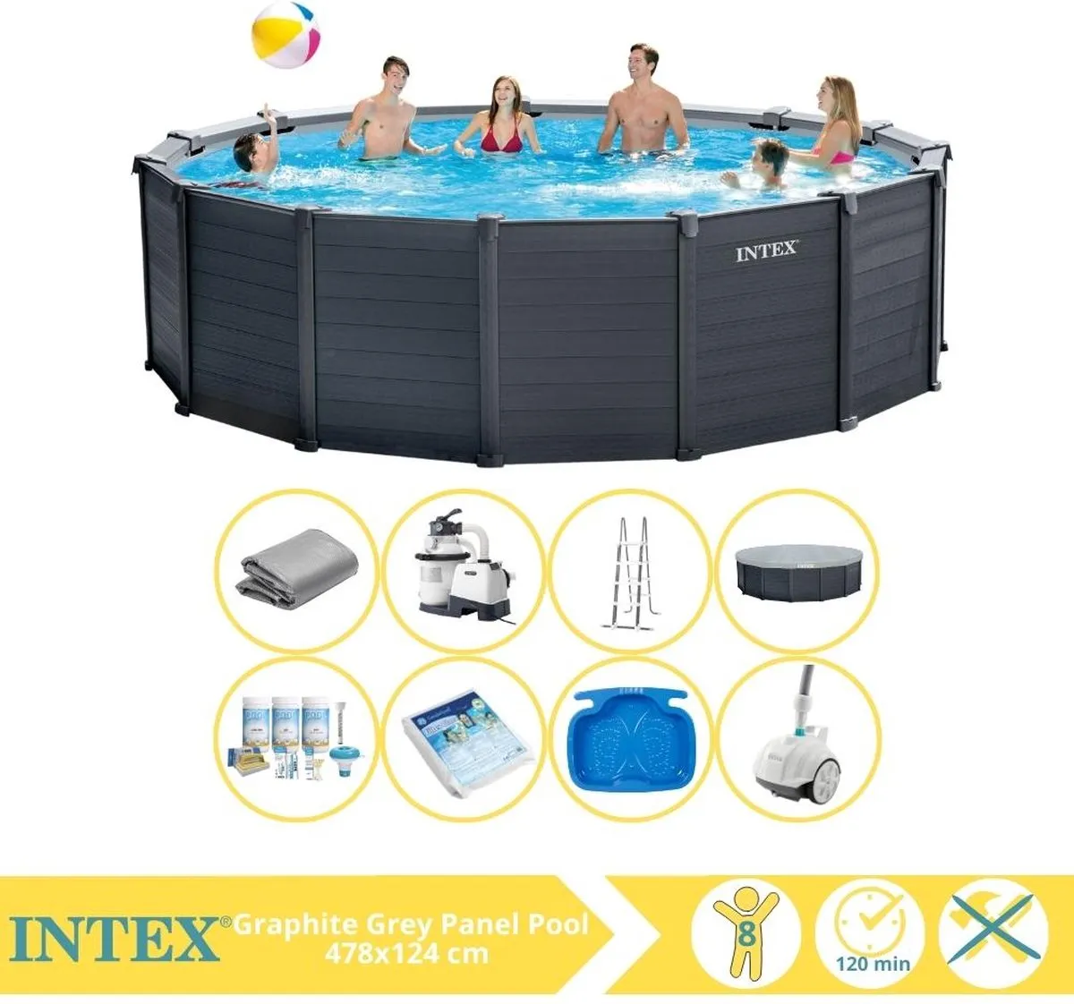Intex Graphite Gray Panel Zwembad 478x124cm