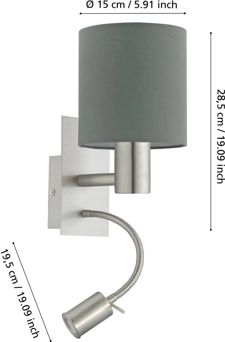 Eglo Pasteri Wandlamp E27 - Ø15cm - Nikkelmat - Warm wit - afbeelding 6 van 6