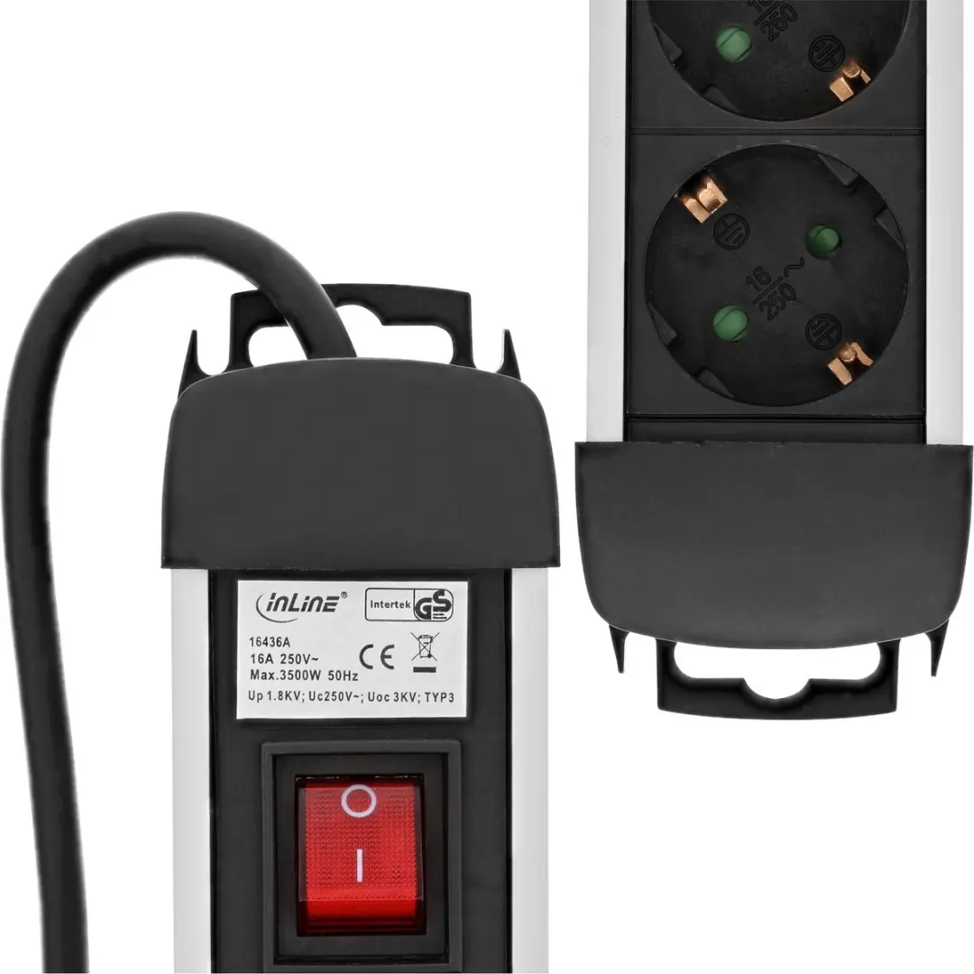 InLine 16436A Contactdoos Aluminium - 6-voudig Zwart