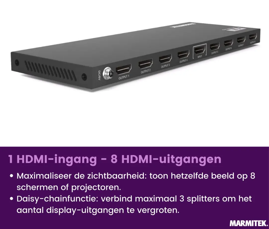 Marmitek Split 618 Pro HDMI Splitter 4K 60Hz - 1x8 Uitgangen - Anthraciet