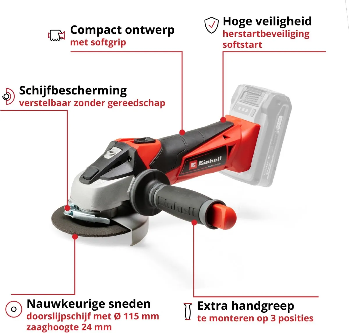 Einhell TE-AG 18/115 Li Accu Haakse Slijper - 18V - Ø115mm