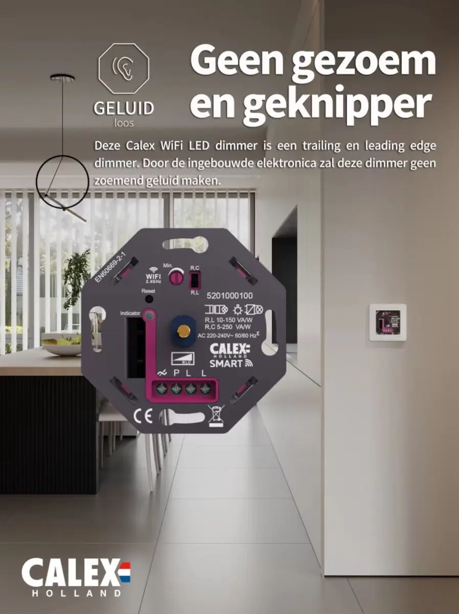 Calex Smart LED Dimmer Wifi Inbouw 250W Fase Aan/Afsnijding