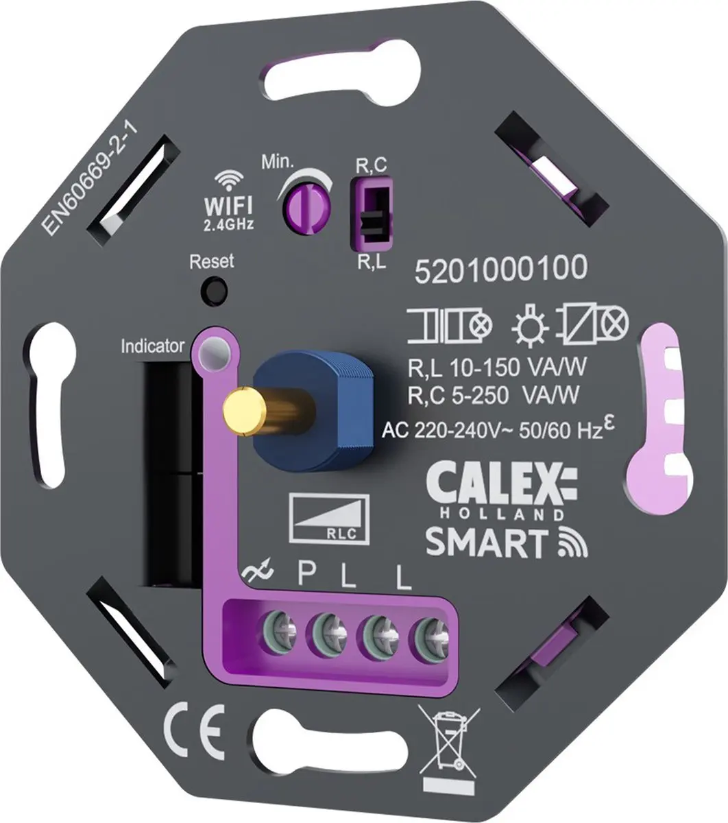 Calex Smart LED Dimmer Wifi Inbouw 250W Fase Aan/Afsnijding