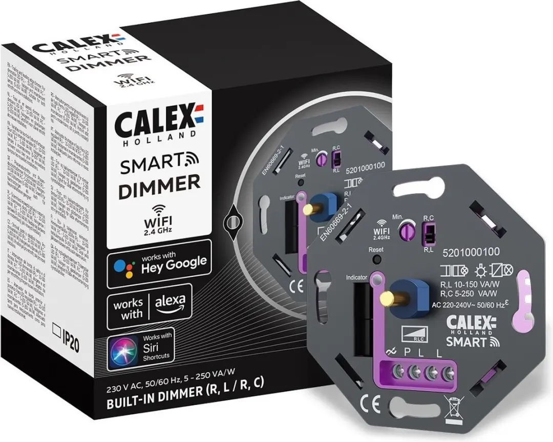 Calex Smart LED Dimmer Wifi Inbouw 250W Fase Aan/Afsnijding