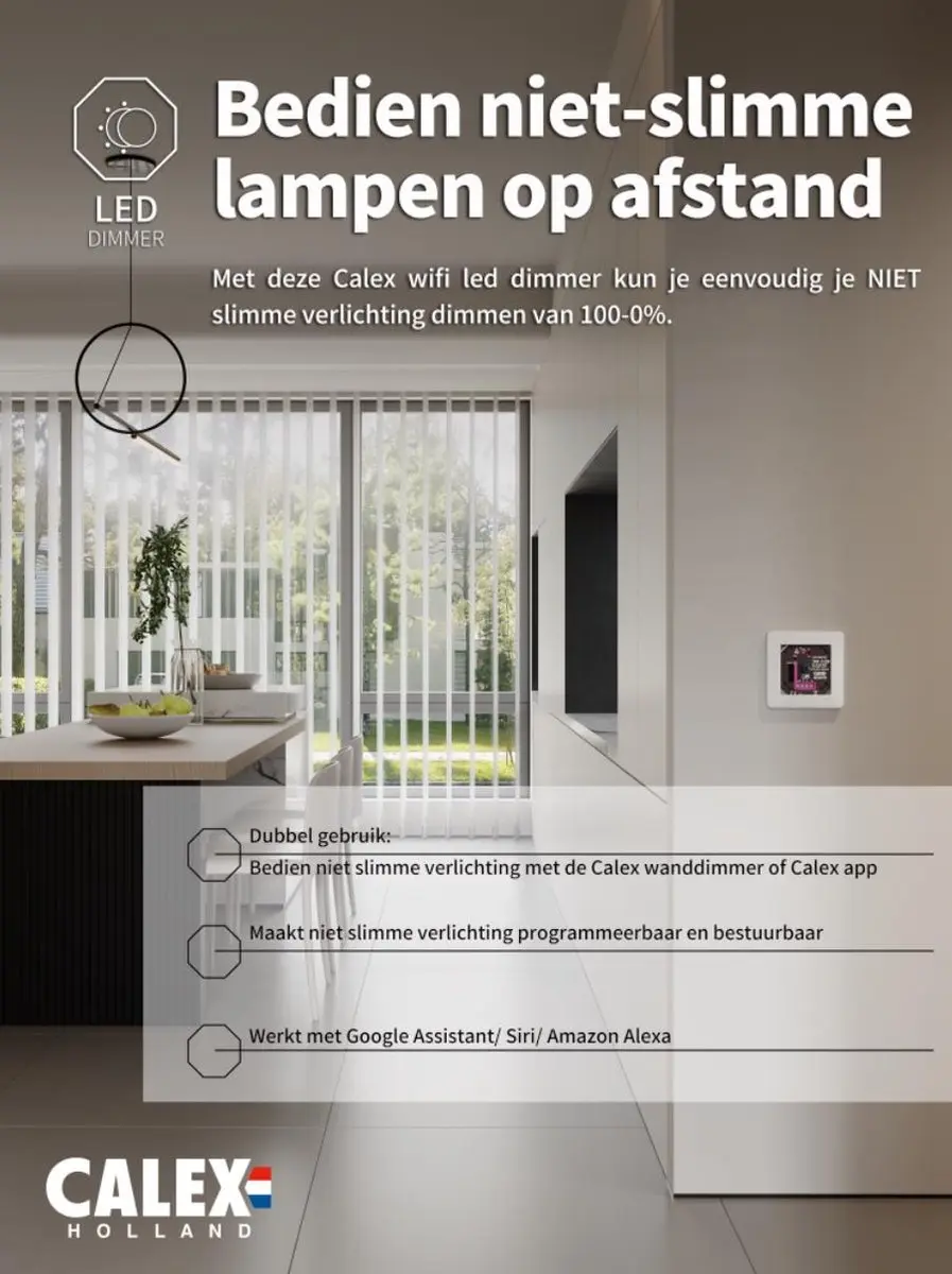 Calex Smart LED Dimmer Wifi Inbouw 250W Fase Aan/Afsnijding