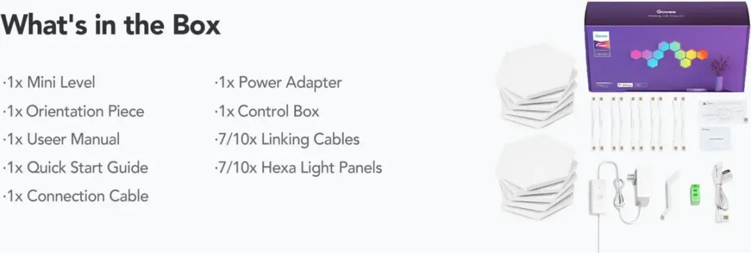 Govee B6061301-OF-EU Hexagon Wandpanelen RGBIC - 10 Stuks - Wit