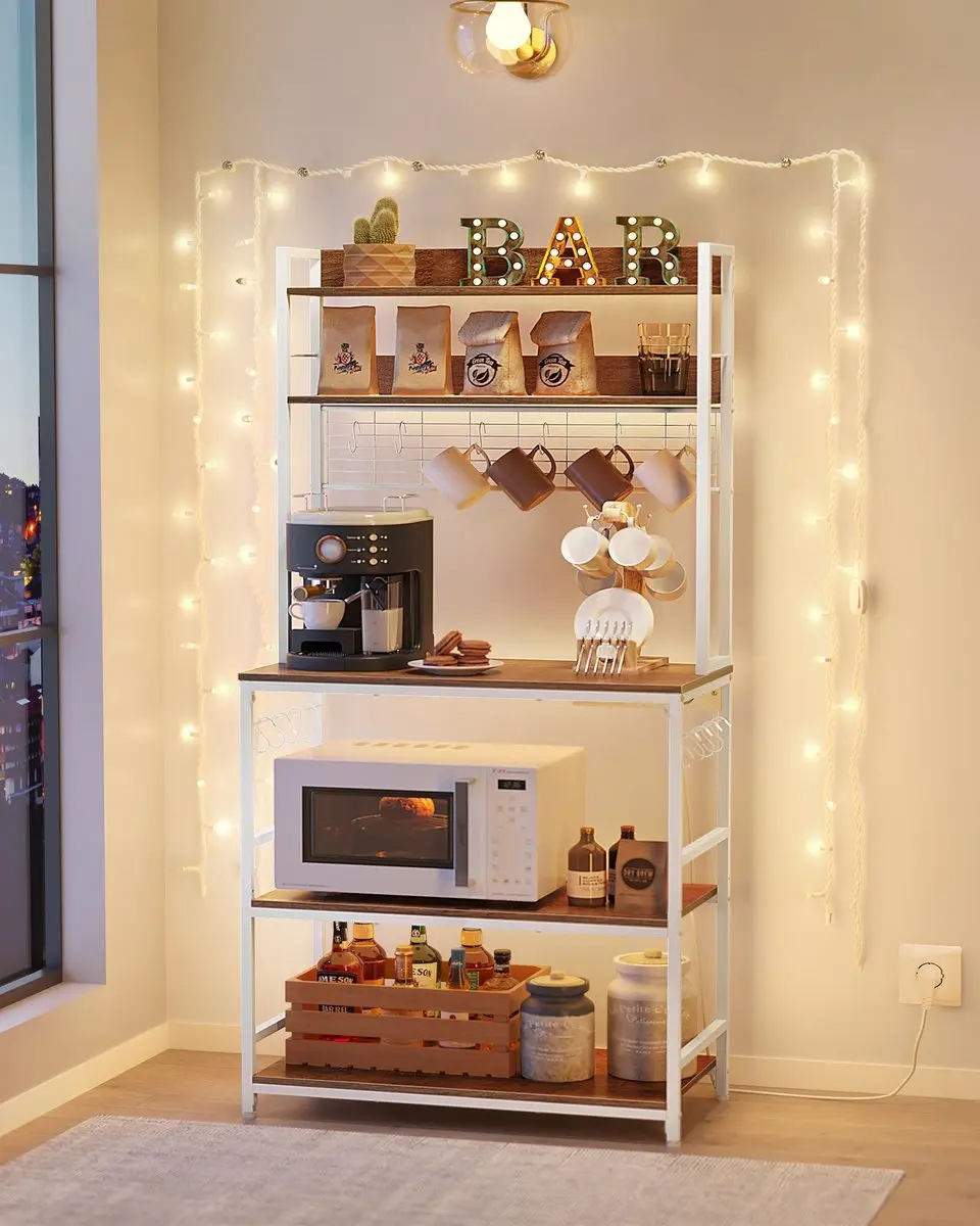 Songmics Keukenrek Baker's Rack 170cm - 5 Niveaus - Wit & Hout