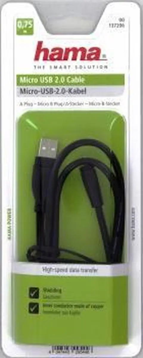 Hama Micro USB 2.0 Kabel 0.75m - Zwart