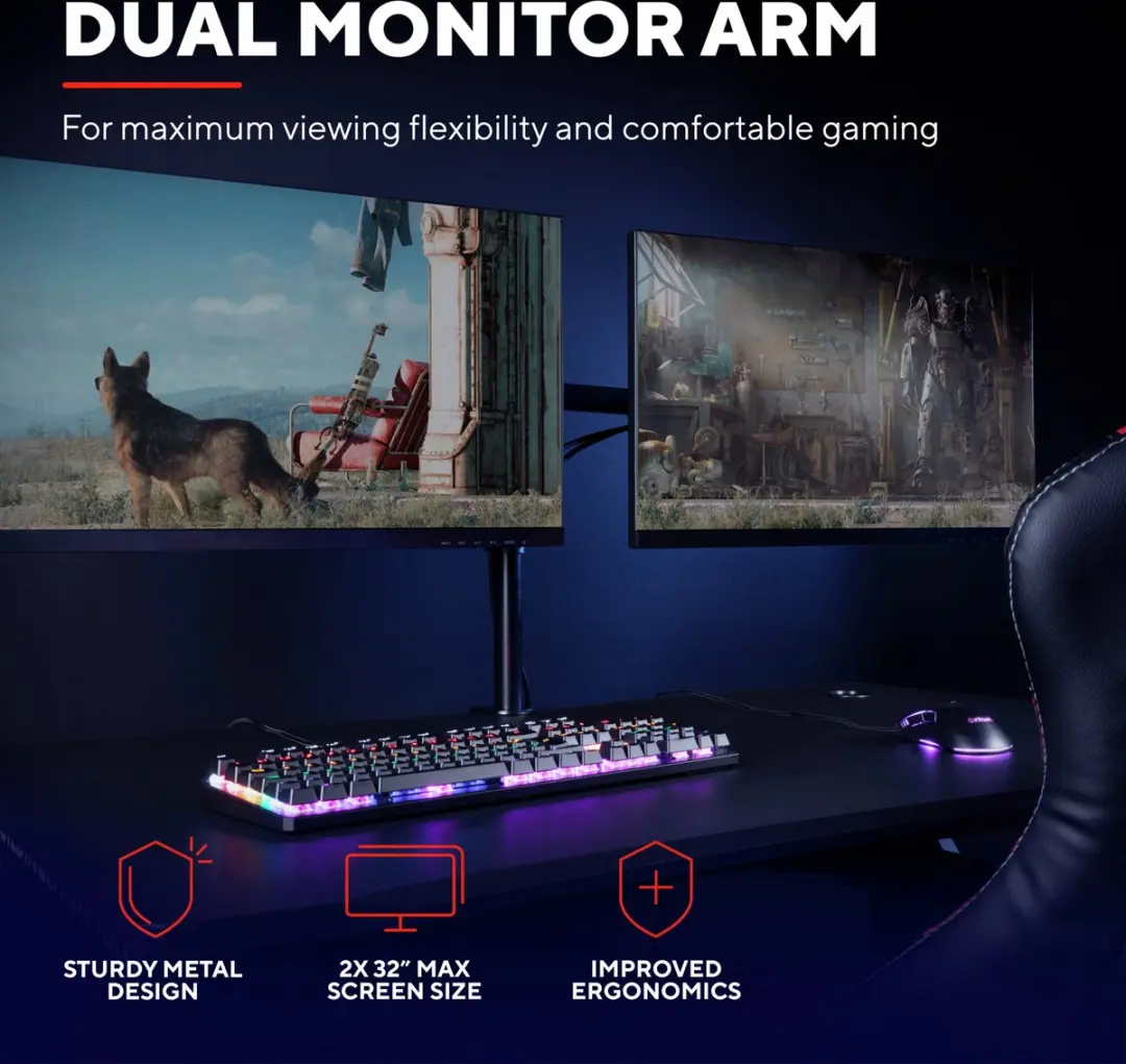 Trust GXT 1120 Mara Monitorarm - 2 Monitoren - Zwart