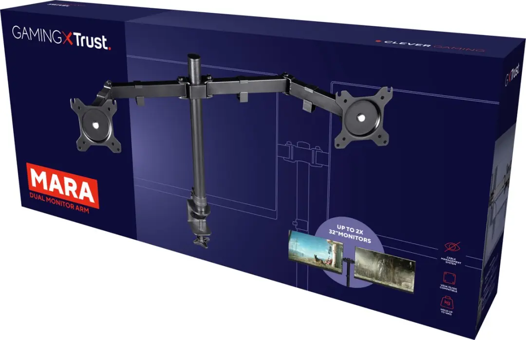 Trust GXT 1120 Mara Monitorarm - 2 Monitoren - Zwart