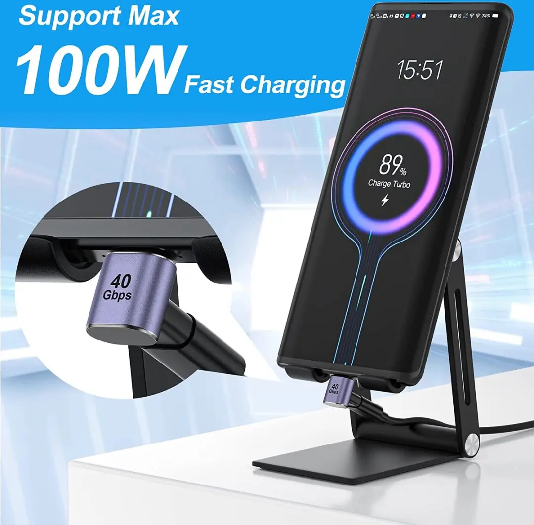NÖRDIC USB4-307 Haakse USB-C Adapter - 8K60Hz 40Gb/s PD 100W - Paars