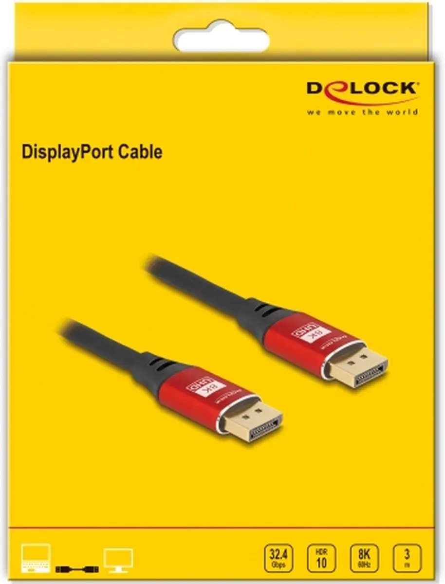 Delock DisplayPort Kabel 8K 60Hz 3m - Rood