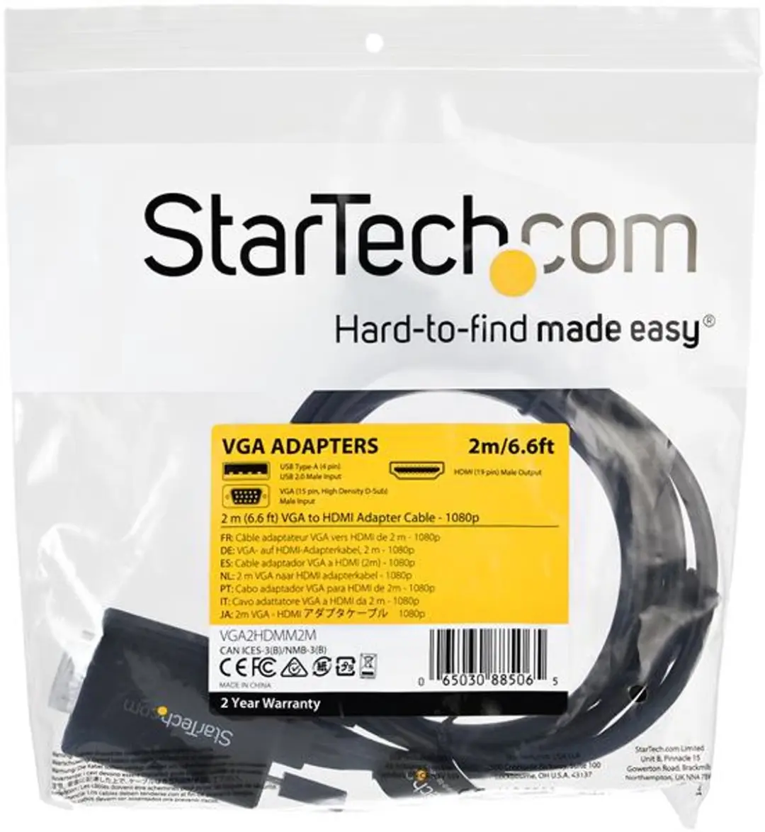 Startech VGA2HDMM2M HDMI naar VGA Adapter - 2m - Zwart - afbeelding 6 van 6