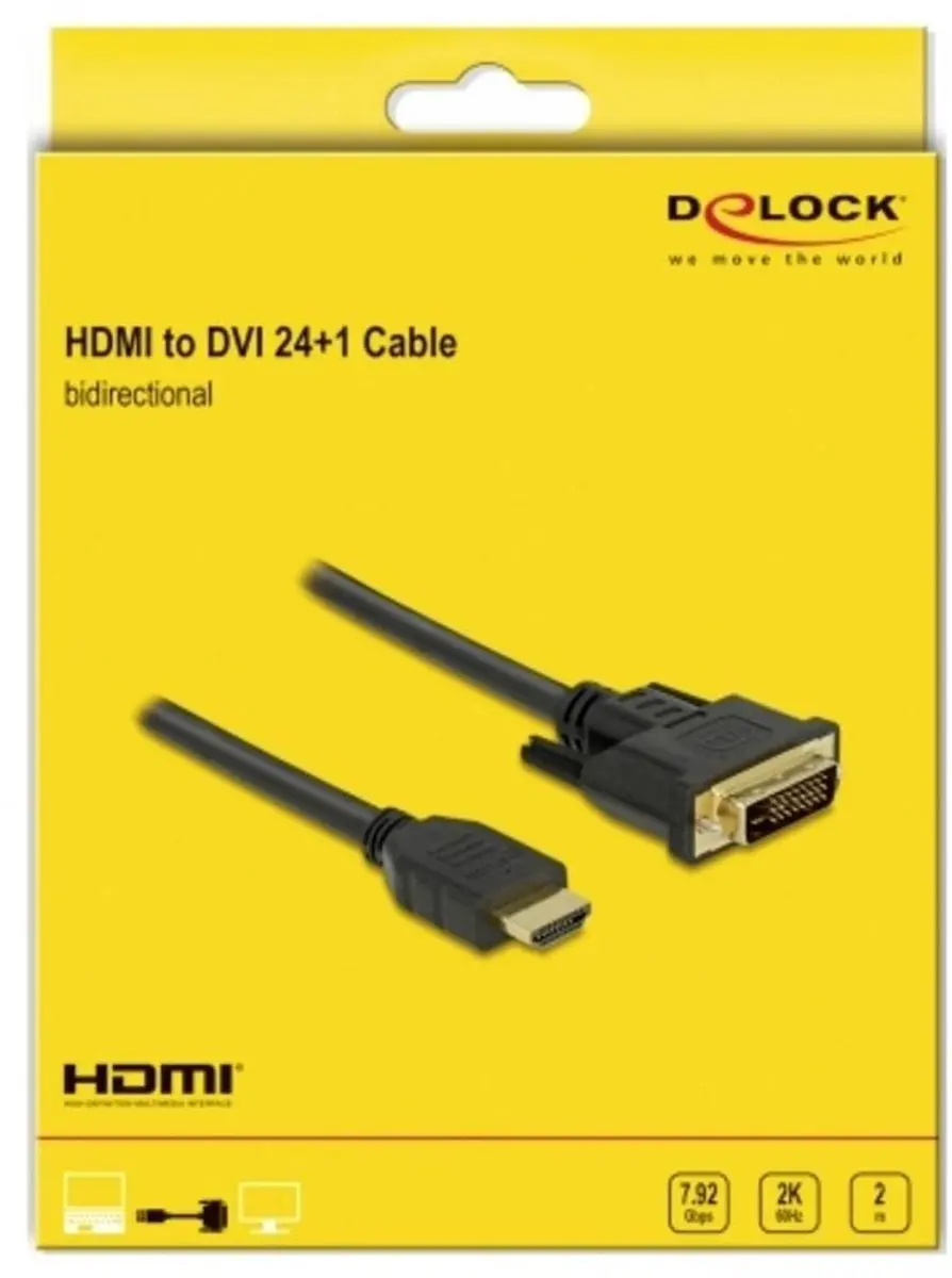 Delock DVI-D Dual Link naar HDMI Kabel - 2m - Zwart