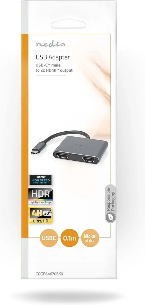 Nedis CCGP64670BK01 USB Multi-Port Adapter - USB-C naar 2x HDMI - 0,1m - Zwart - afbeelding 6 van 6