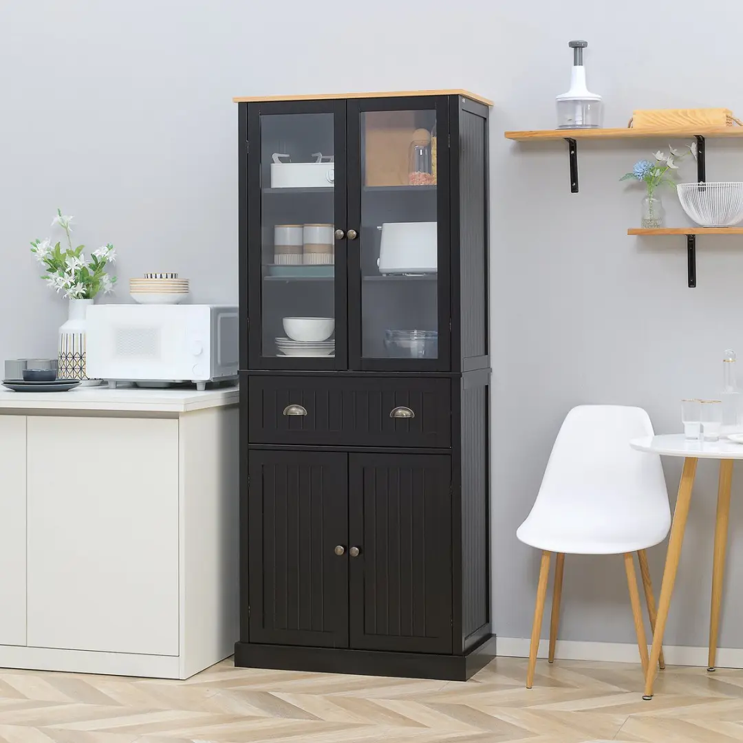 Homcom Keukenvoorraadkast 76x40x182,5cm - Zwart