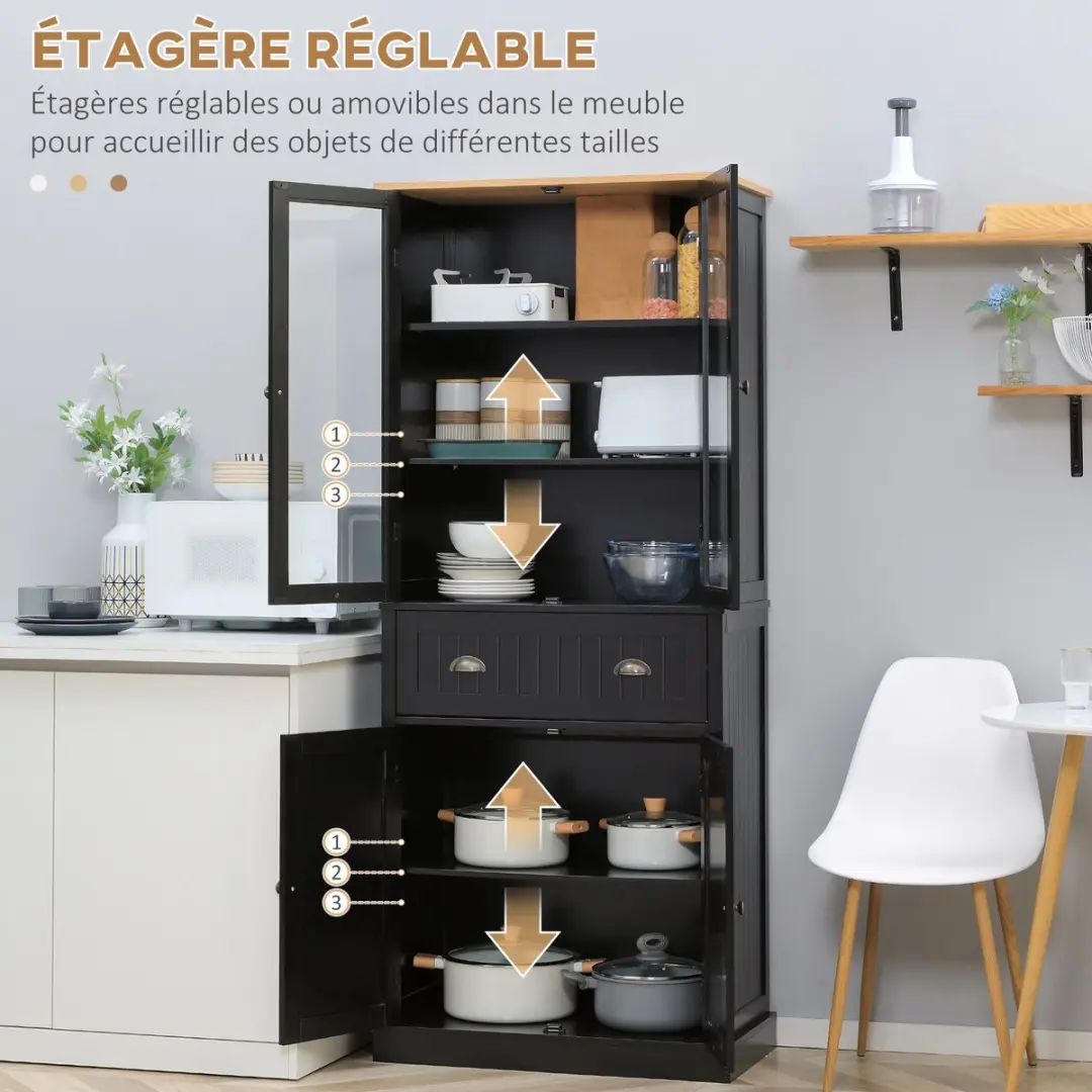 Homcom Keukenvoorraadkast 76x40x182,5cm - Zwart