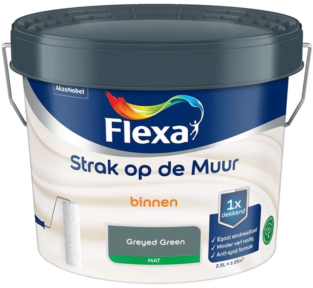 Flexa Strak Op De Muur Binnen Mat Greyed Green Mengverf 2,5L