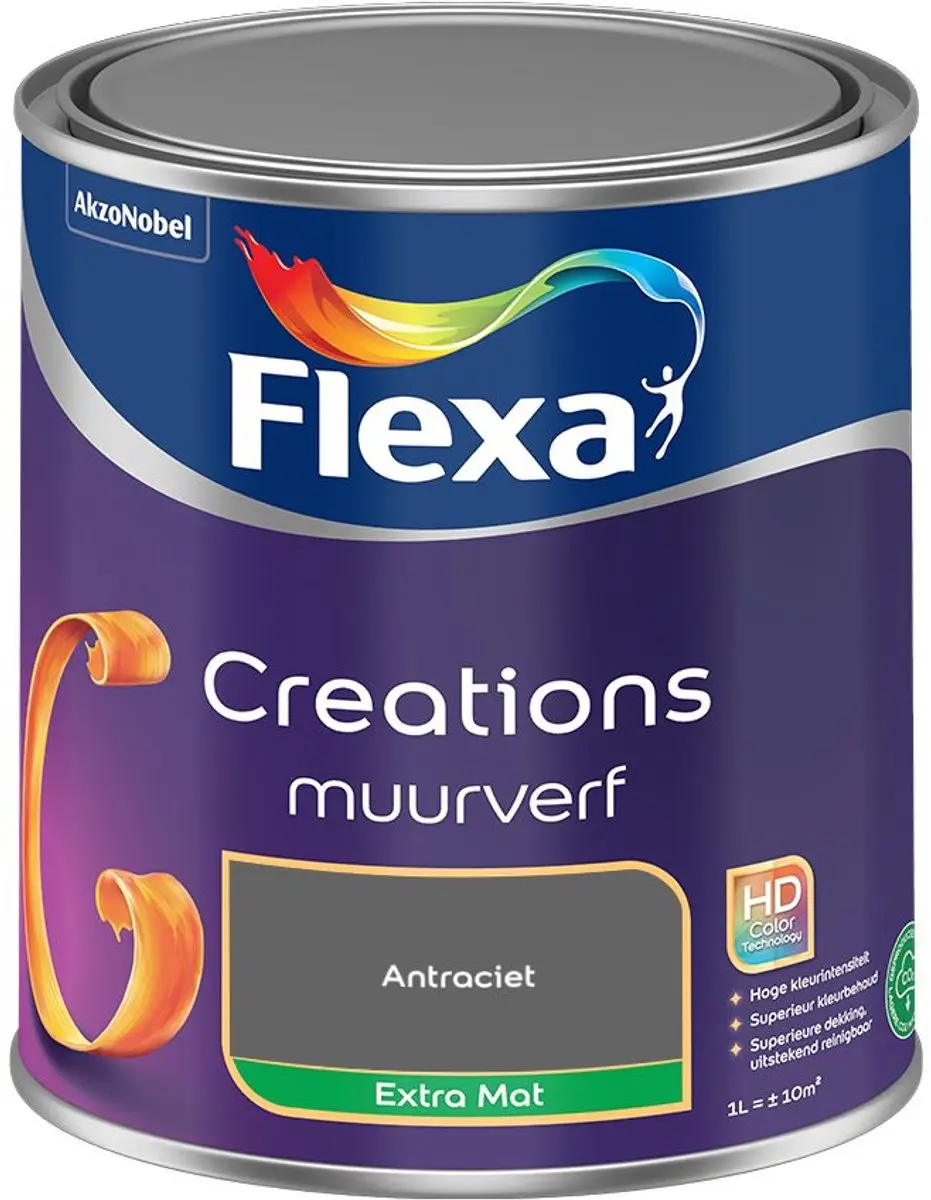 Flexa Creations Muurverf Extra Mat Antraciet 1L