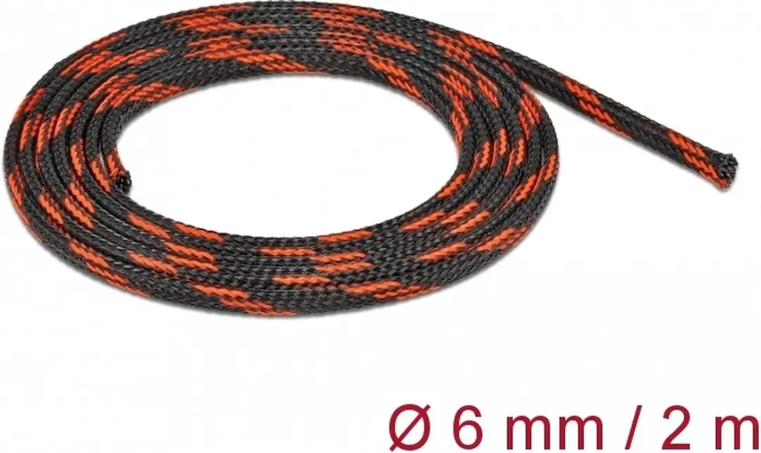 Delock Polyester Kabelsleeve 6mm - Zwart/Rood - 2m