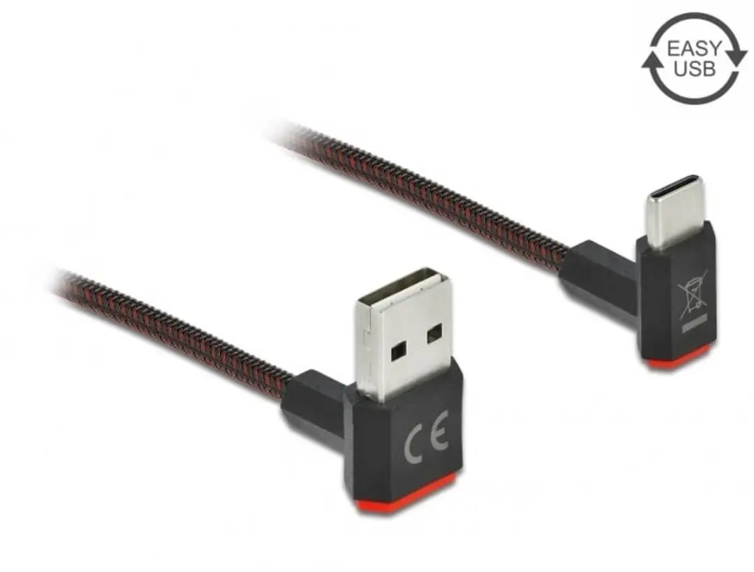 Delock USB-C Easy-USB-A Kabel 0,20m - Haaks - USB2.0 - 18W - Zwart/Rood