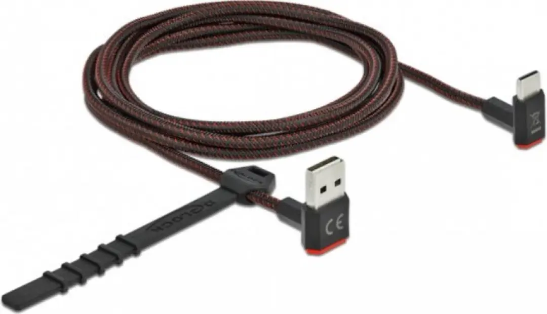 Delock USB-C Easy-USB-A Kabel 0,20m - Haaks - USB2.0 - 18W - Zwart/Rood