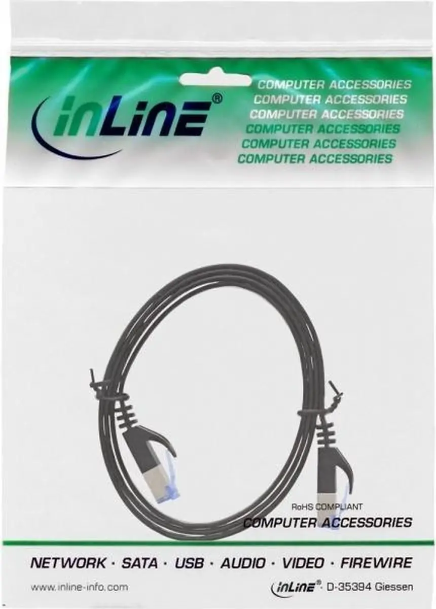 InLine U/FTP platte patchkabel CAT6a zwart 0.5m