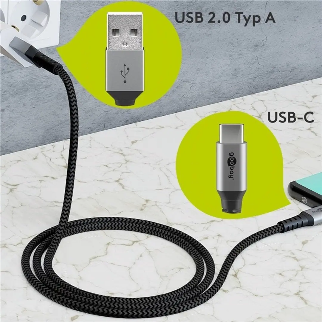 Goobay USB-C naar USB-A Kabel 2.0 - 1m - 3A - Grijs - 10 Stuks