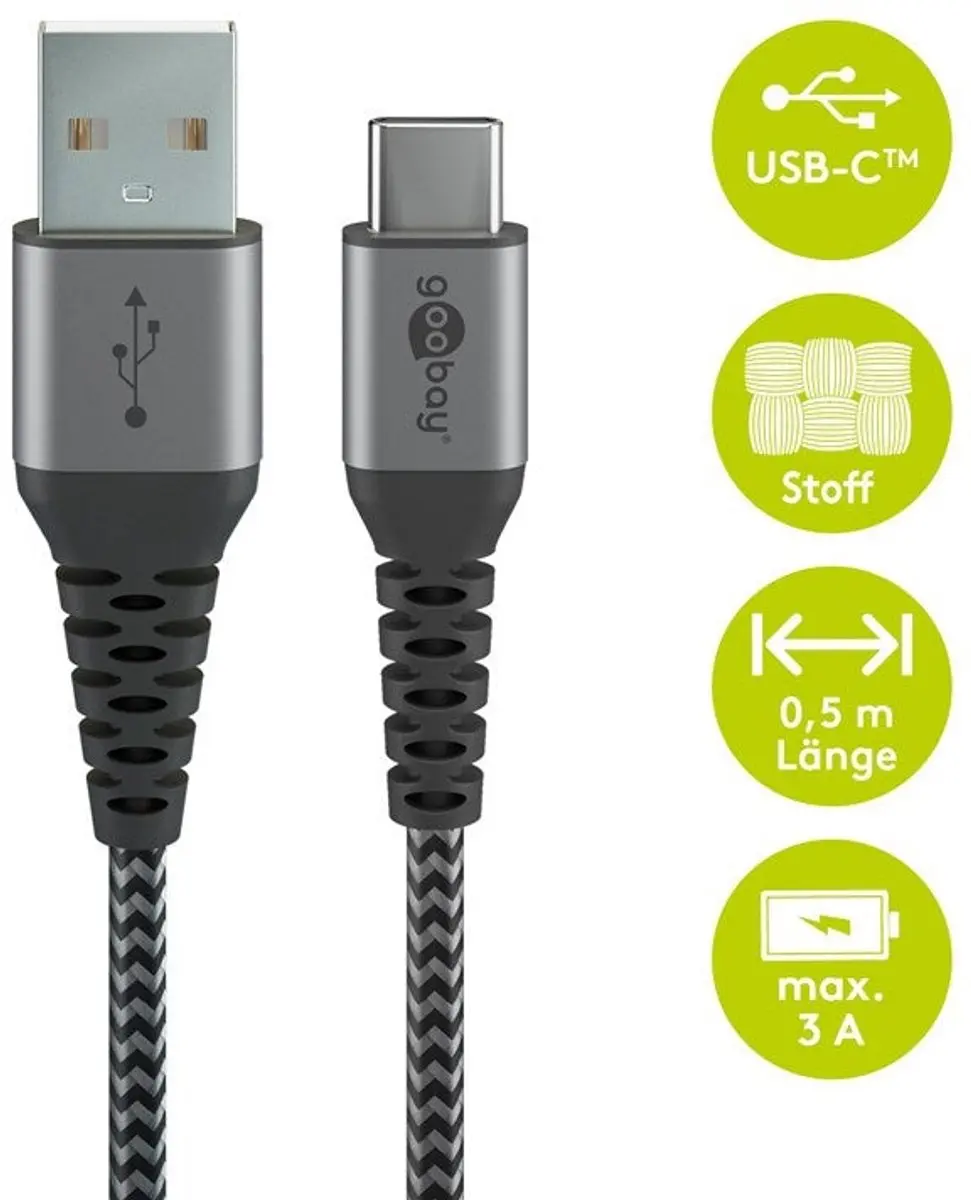 Goobay USB-C naar USB-A Kabel 2.0 - 1m - 3A - Grijs - 10 Stuks