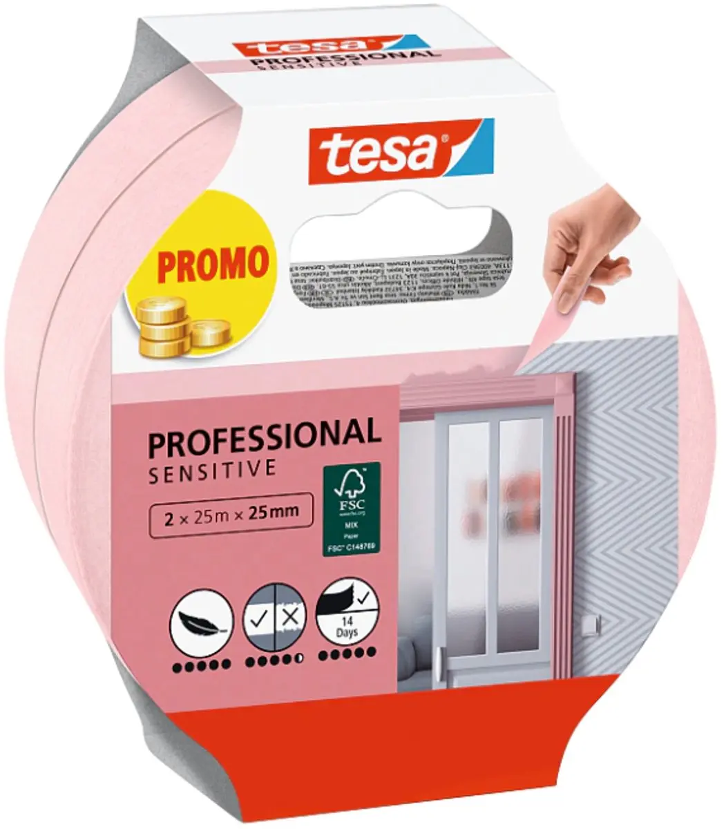 Tesa Professional Sensitive 56267-00000-01 Schilderstape Roze - 2x25m x25mm