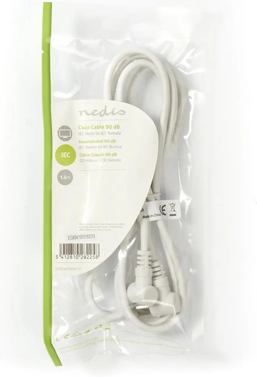 Nedis Coaxkabel CSGP40100WT15 - 1.5m - 75 Ohm - Wit