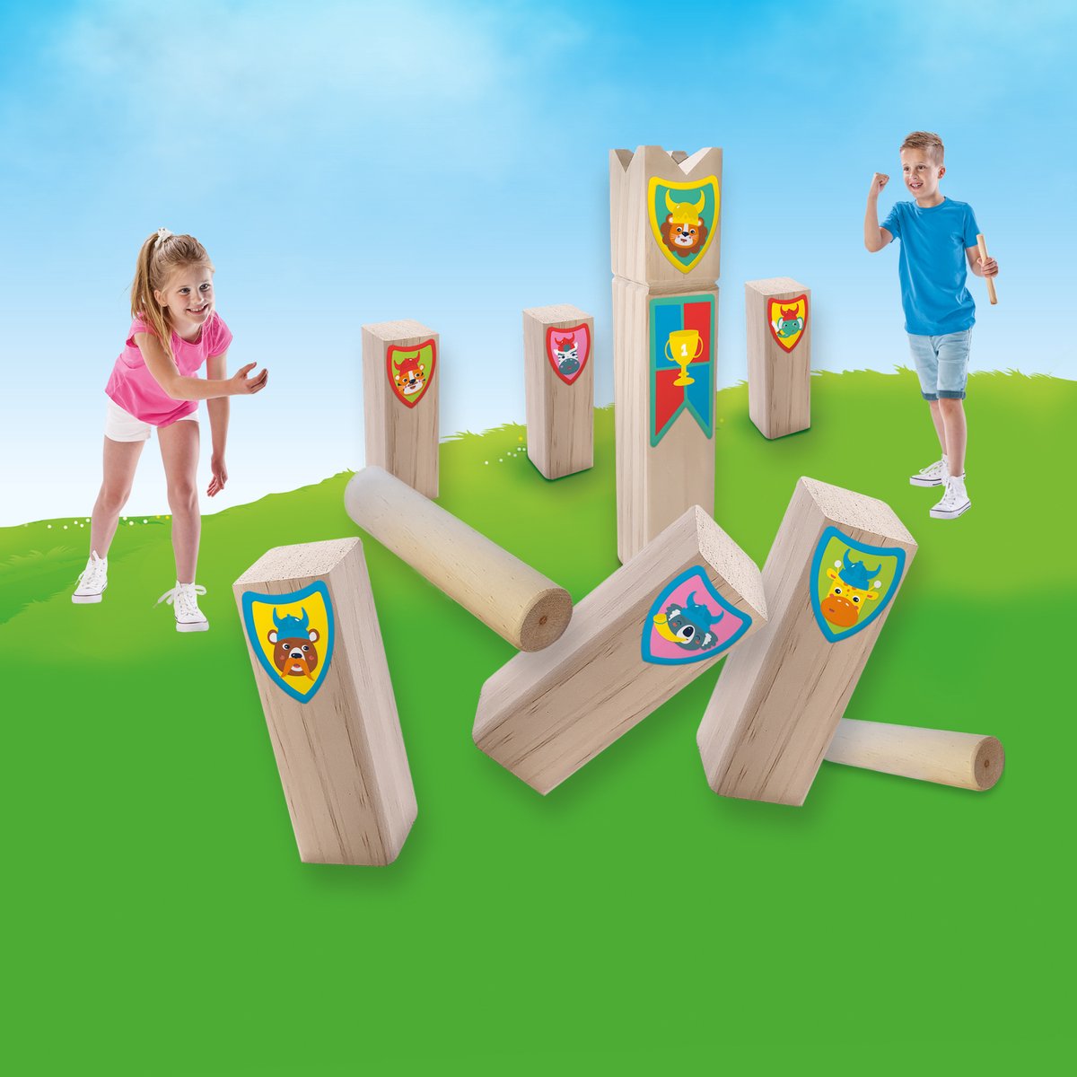 SES - Kubb Jr. - Kubb junior - vrolijke, houten onderdelen - in handige bewaartas