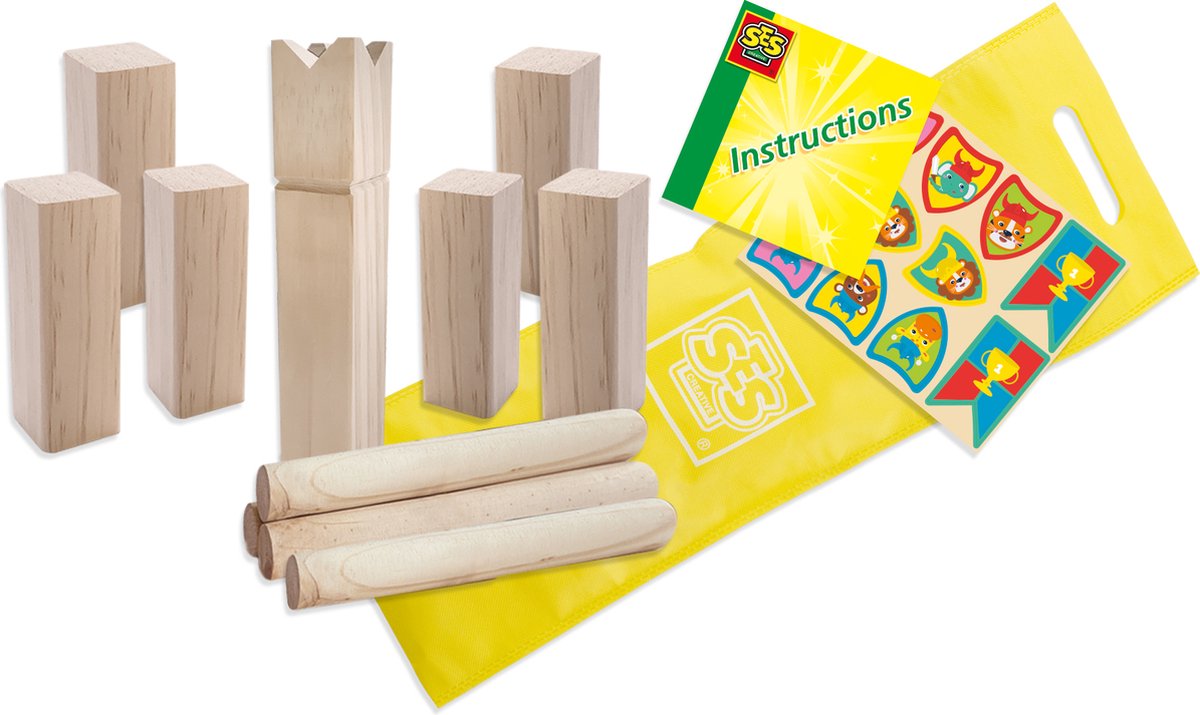 SES - Kubb Jr. - Kubb junior - vrolijke, houten onderdelen - in handige bewaartas