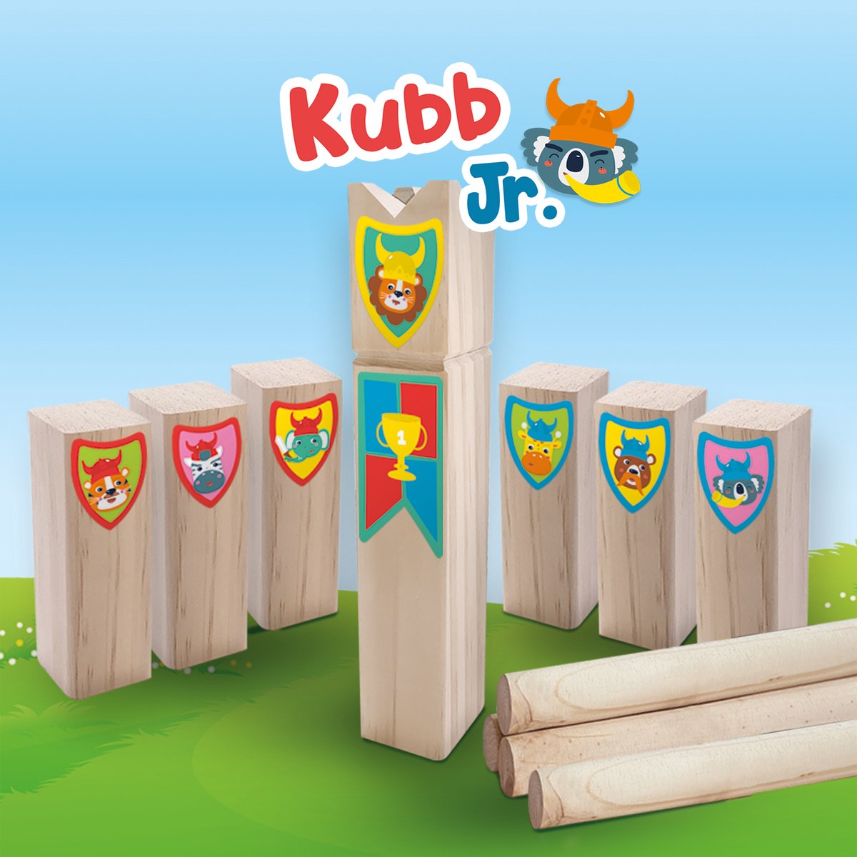 SES - Kubb Jr. - Kubb junior - vrolijke, houten onderdelen - in handige bewaartas